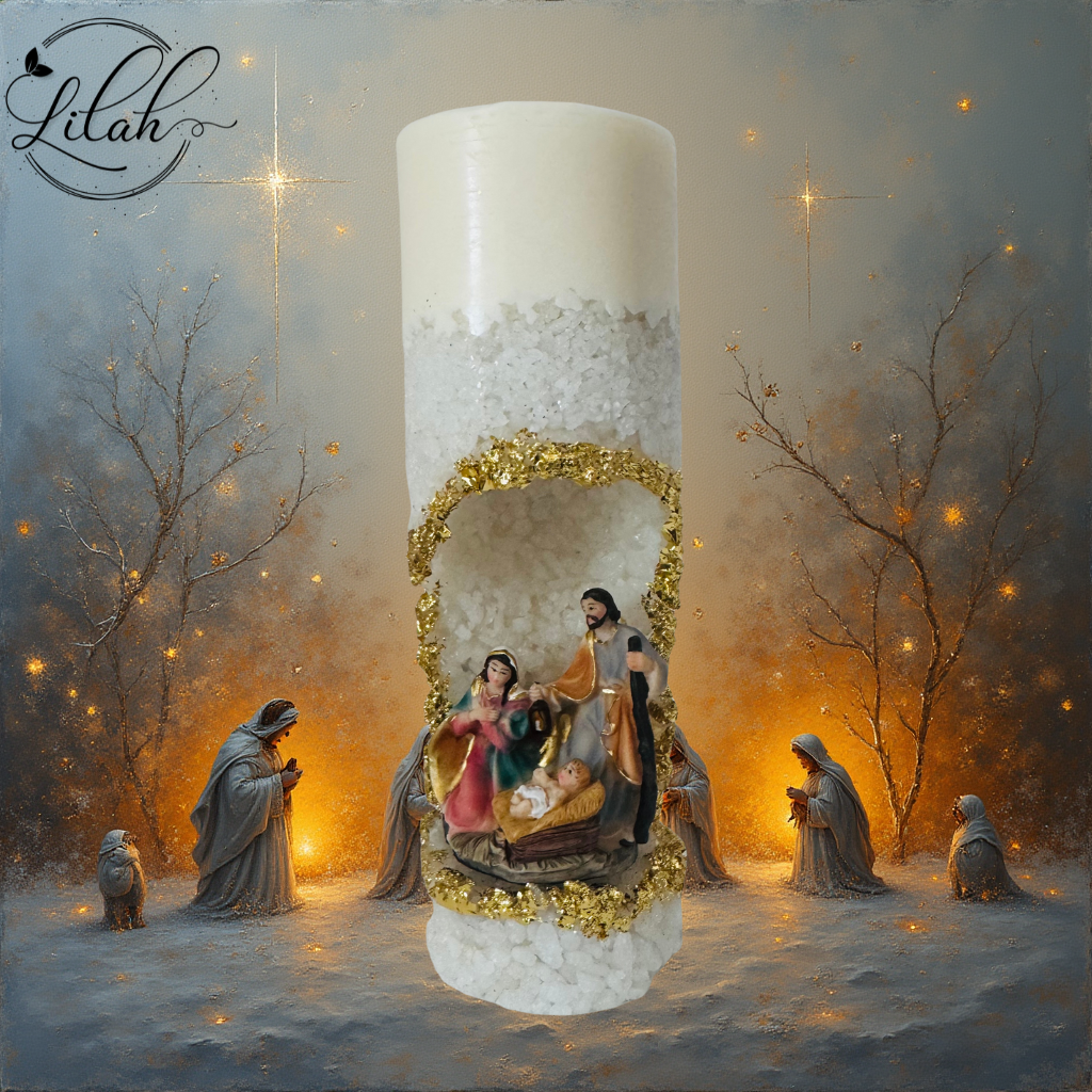 Vela Gruta em Quartzo Branco Iluminada com Led