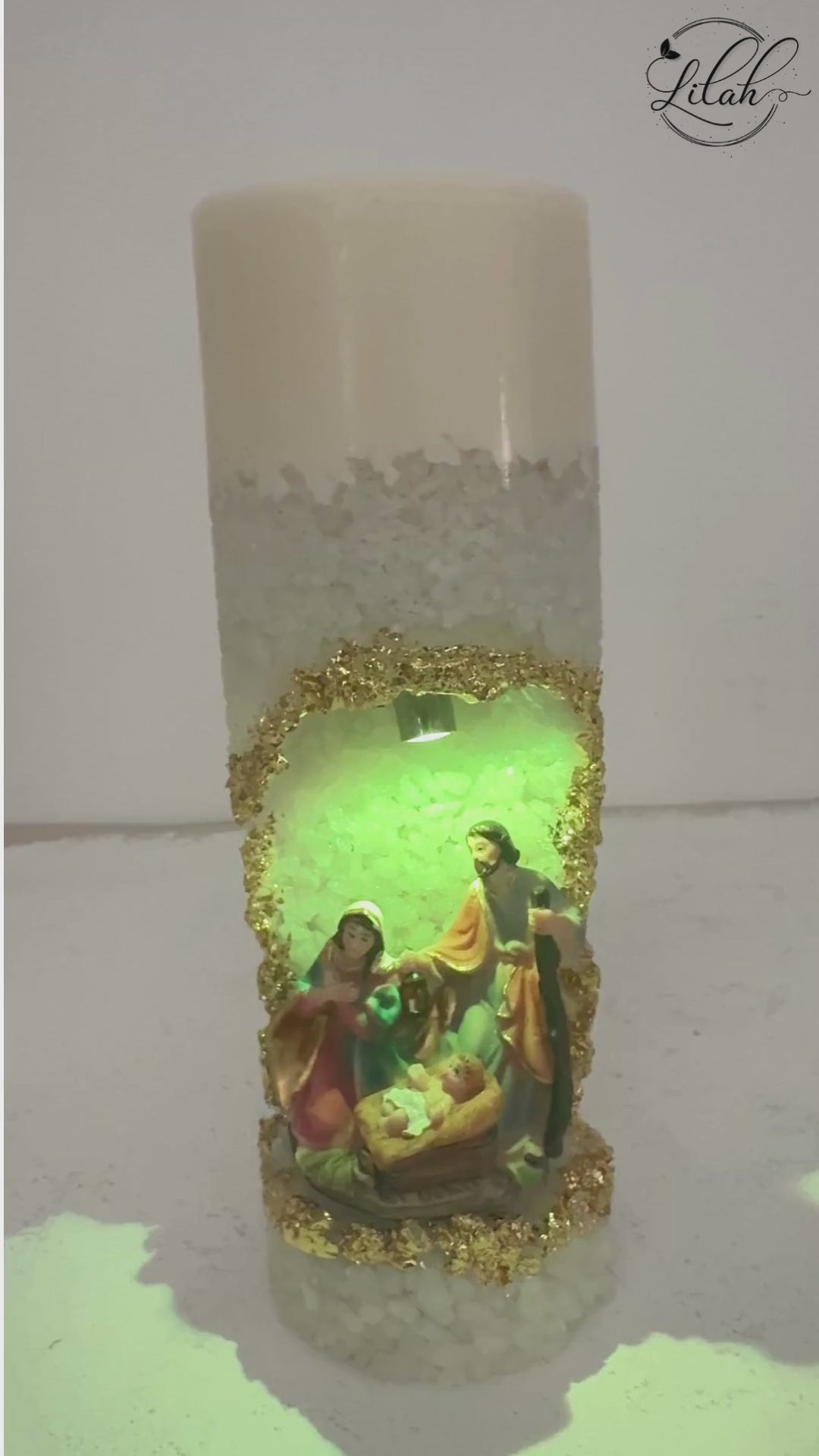 Vela Gruta em Quartzo Branco Iluminada com Led